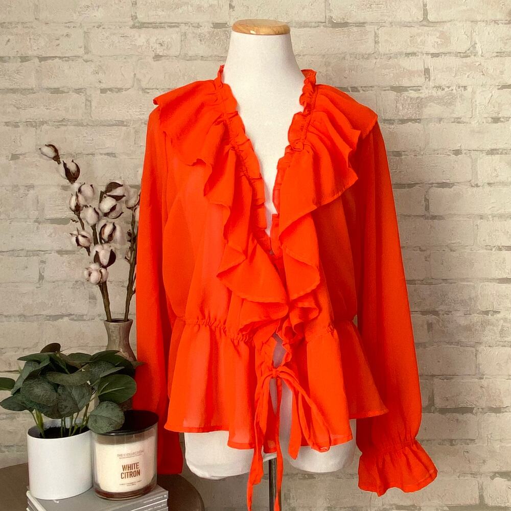 ASOS | Orange Open Front Ruffle Blouse